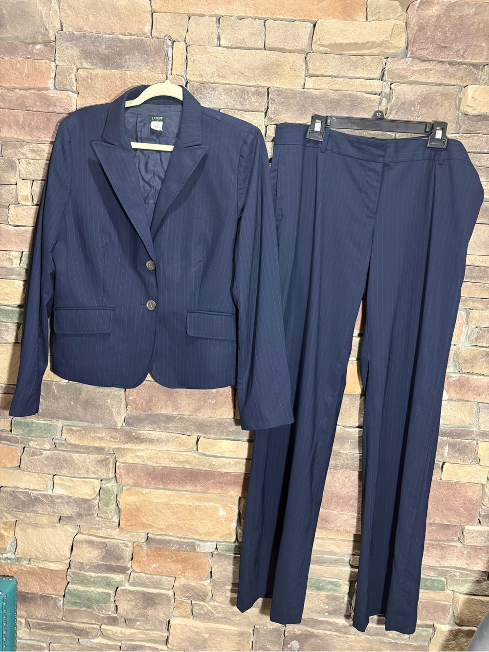 J. Crew Navy Blue Pinstripe Pantsuit Size 14